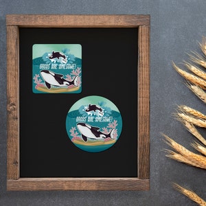 Sticker-  Water Proof Sticker- Orca -  Killer Whale - Mom and Baby Orca - vinyl 3&quot;