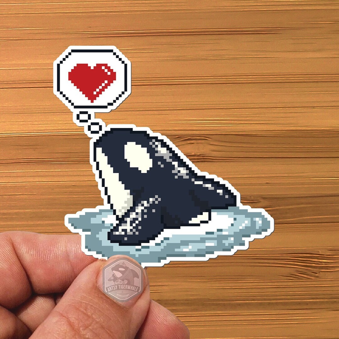 Sticker- Water Proof Sticker- Orca - Outdoor - Killer Whale - Pixel Art ...