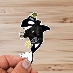 Sticker-  Water Proof Sticker- Orca -  Killer Whale - Washington - WA - PNW - Seahawks - NFL - Starter pack - Subaru - Starbucks  vinyl 3&quot;