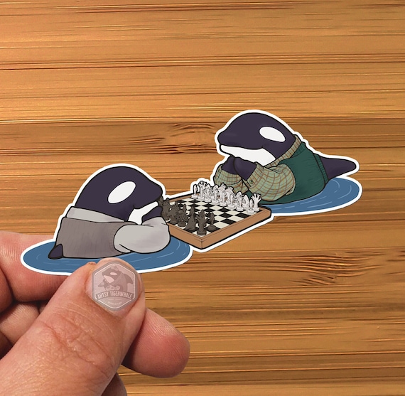 Sticker-  Water Proof Sticker- Orca - Killer Whale -  CHESS - Chessboard