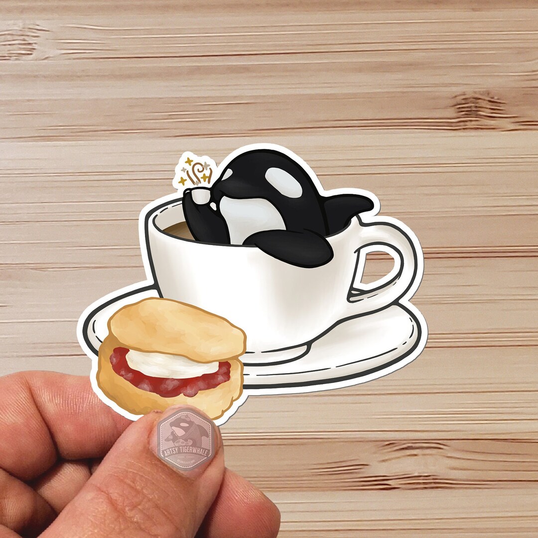 Sticker- Water Proof Sticker- Orca - Tea- Coffee Drinking Killer Whale ...