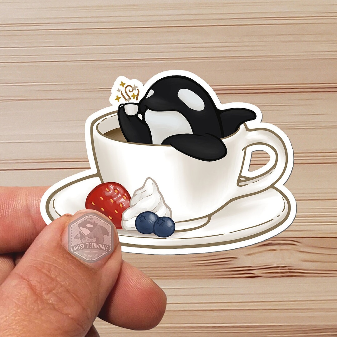 Sticker- Water Proof Sticker- Orca - Tea- Coffee Drinking Killer Whale ...