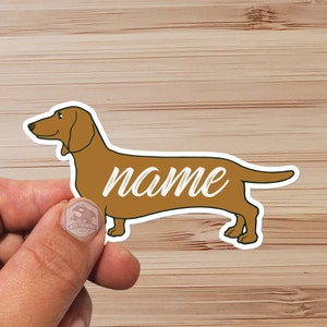 Sticker-  Water Proof Sticker- Dachshund- Personalized - vinyl 3"