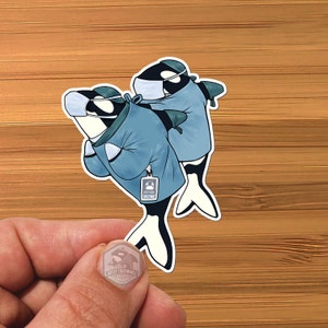 Sticker-  Water Proof Sticker- Orca - Killer Whale - Scrubs - SURGEON - Nurse - Doctor - Hospital - Clinic - Cartoon Style - vinyl 3&quot;