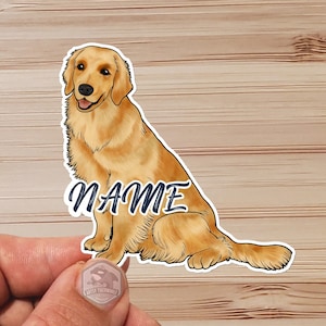 Sticker-  Water Proof Sticker- Golden Retriever - Personalized - vinyl 3&quot;