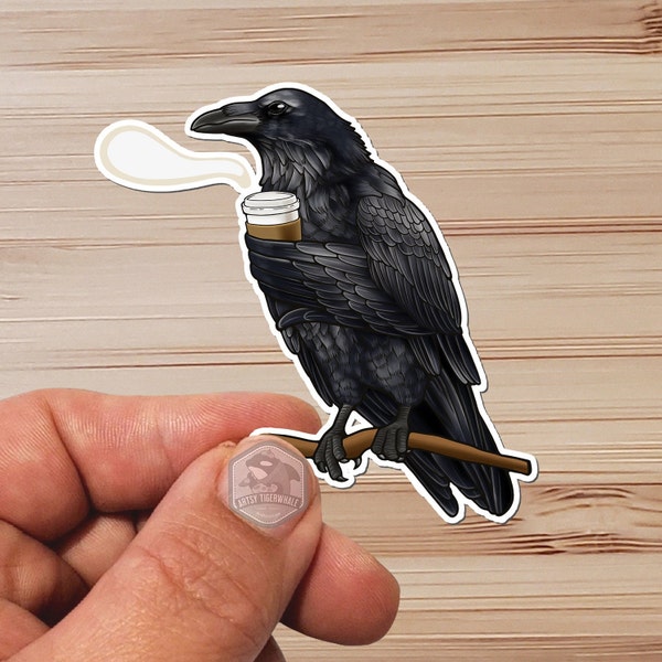 Sticker-  Water Proof Sticker- CROW - RAVEN - COFFEE - Starbucks - vinyl 3"