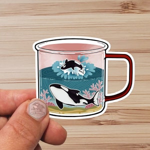 Sticker-  Water Proof Sticker- Orca -  Killer Whale - Mom and Baby Orca - vinyl 3&quot;