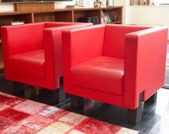 Shigeru Uchida Red Poltrona Frau Leather Chairs