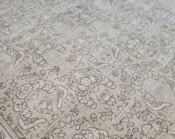 Tapis surdimensionné en laine neutre 9'5" x 12'8" // tapis vintage, très grand tapis, tapis en laine neutre, tapis Oushak délavé, tapis de palais