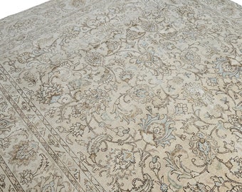 Tapis turc discret surdimensionné 9&#39;6&quot; x 12&#39;9&quot;//grande surface, tapis neutre discret, tapis antique délavé, grand tapis vintage, tapis en laine fait main