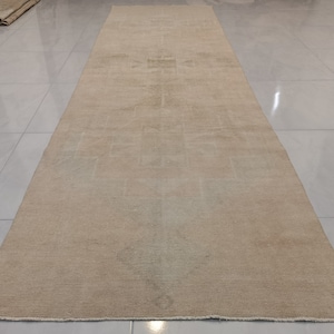 Faded Neutral Runner 3&#39; 6&quot; x 11&#39; 10&quot; // Oushak Runner, Turkish Runner, Hallway Runner, Vintage Runner, Turkish Rug, Muted Rug