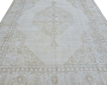 Tapis neutre 282 x 368 cm // Tapis en laine aux tons doux, Tapis surdimensionné, Tapis de style palais, Tapis aux tons doux, Grand tapis Oushak, Tapis turc vintage