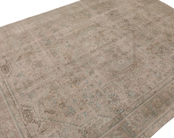 Heriz Wool Rug 7' 12"x10' 11" // Heriz Area Rug, Oriental Rug, Oversized Area Rug, Large Heriz Rug, Oushak Rug, Muted Wool Rug, Faded Rug