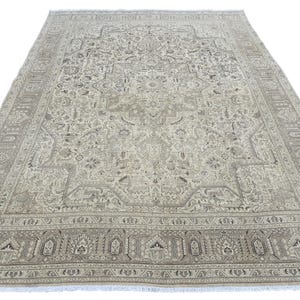 Large Oushak Area Rug 9&#39; 7&quot;x12&#39; 10&quot; // Heriz Pattern Rug, Palace Rug, Neutral Area Rug, Faded Turkish Rug, Brown Wool Rug // FREE SHIPPING
