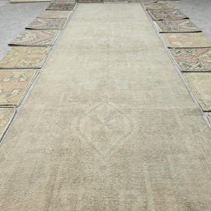Neutral Turkish Runner  3'7" x 12'9" //  Vintage Faded Rug, Runner Rug, Wool Runner, Wide Vintage Rug, Turkish Runner, Brown Oushak Runner