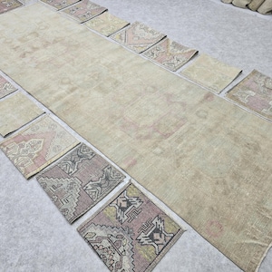 Turkish Neutral Runner 3&#39; 7&quot; x 12&#39; 2&quot; // Oushak Runner, Turkish Runner, Hallway Runner, Vintage Runner, Turkish Rug, Muted Rug