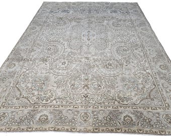 Tapis neutre en laine turque 9'4" x 12'4"// Tapis large, tapis turc vintage, tapis en laine sourde, tapis Oushak surdimensionné, tapis Oushak vintage