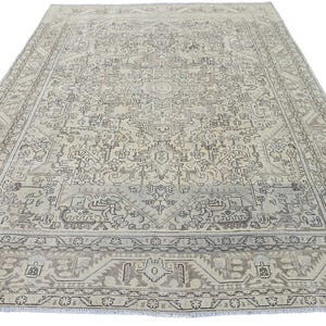 Handmade Turkish Rug - 9&#39;6&quot; x 11&#39; 10&quot; Neutral Turkish Rug, Vintage Area Rug, Brown Wool Rug, Distressed Rug, Heriz Pattern Rug-FREE SHIPPING
