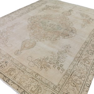 Antique Rug 9&#39;6&quot; x 12&#39;1&quot; , Wool Area Rug, Oversized Muted Rug, Faded Turkish Rug, Oushak Vintage Rug, Vintage Large Rug