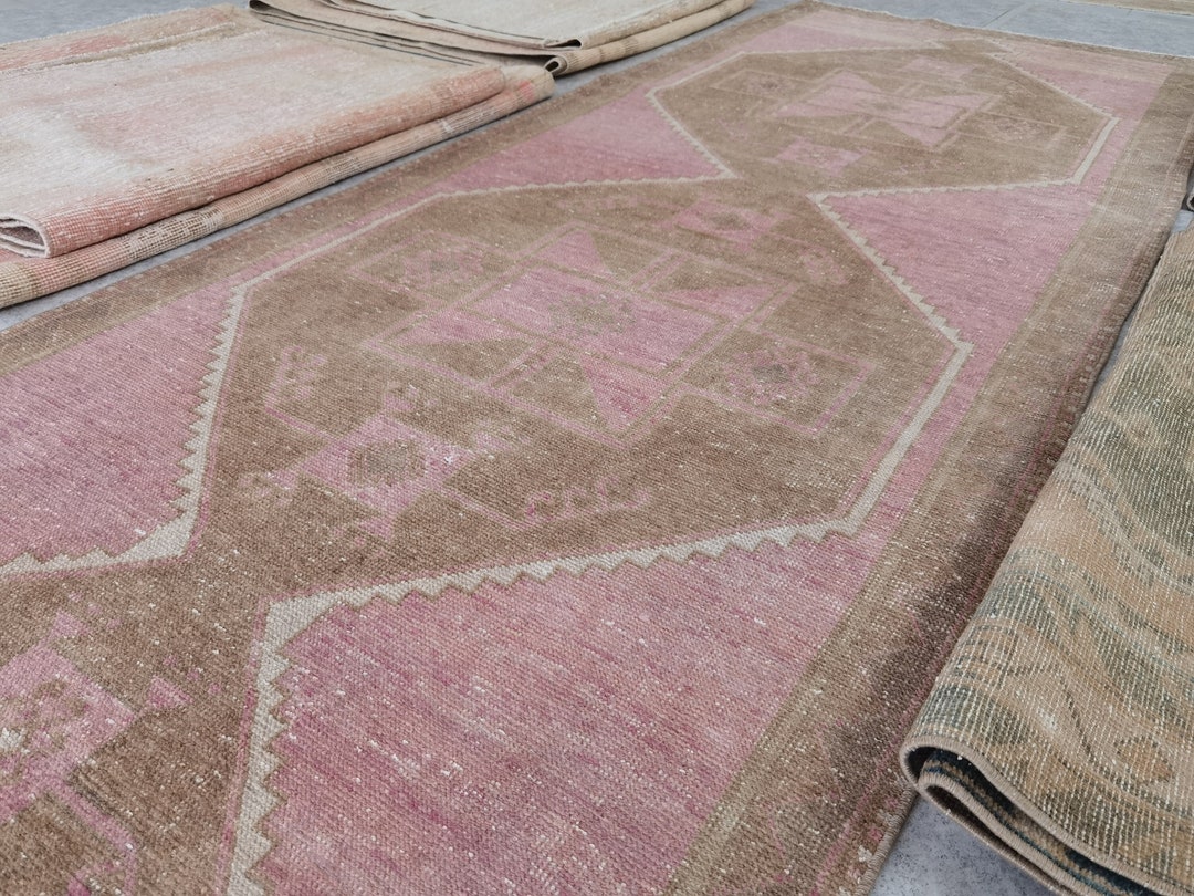 Pink Vintage Runner 3' 6 X 12' 8 // Vintage Muted Rug, Wool Oushak