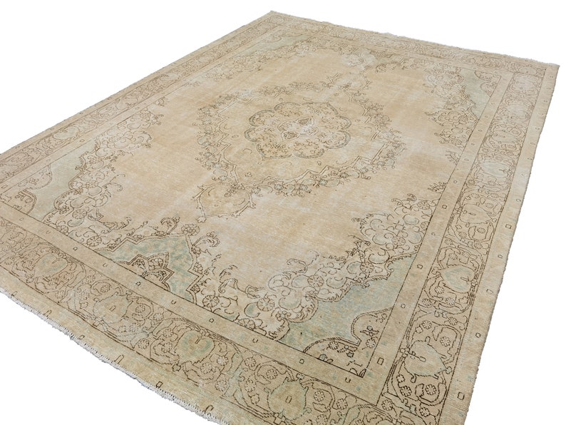 Extra Large Rug 9'3.4 X 11'1 // Large Wide Rug, Muted Square Rug, Faded
