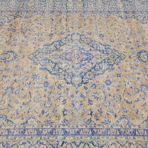 Blue Medallion Rug 9&#39;2.6&quot; x 12&#39;11.1&quot; // Vintage Oversized Rug, Blue And Beige Rug, Oversized Cream Rug, Large Turkish Rug, Extra Large Rug