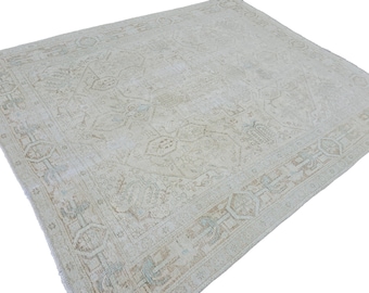 Ausgeblichener Heriz-Musterteppich 2 '8 "x 3' 9" // Beigefarbener Oushak-Teppich, Wollteppich, Wollteppich, Türkischer Vintage-Teppich."