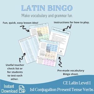 Latin Bingo 1st Conjugation: Present Tense (1st conjugation) CE Level 1