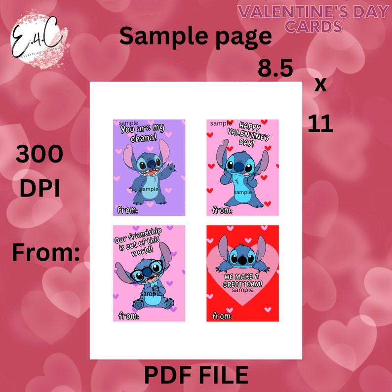Stitch Valentine's Day Cards, Valentine's Day Cards for Kids, Classroom ...