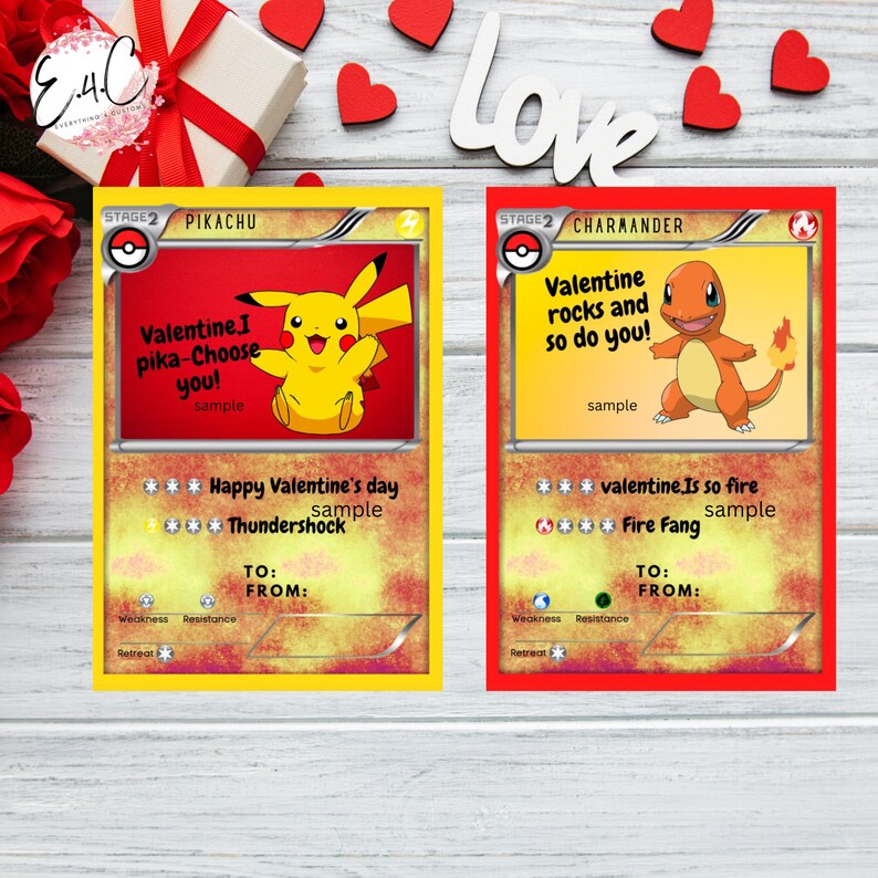 Pokemon Valentine's Day Cards Valentine's Day Cards - Etsy