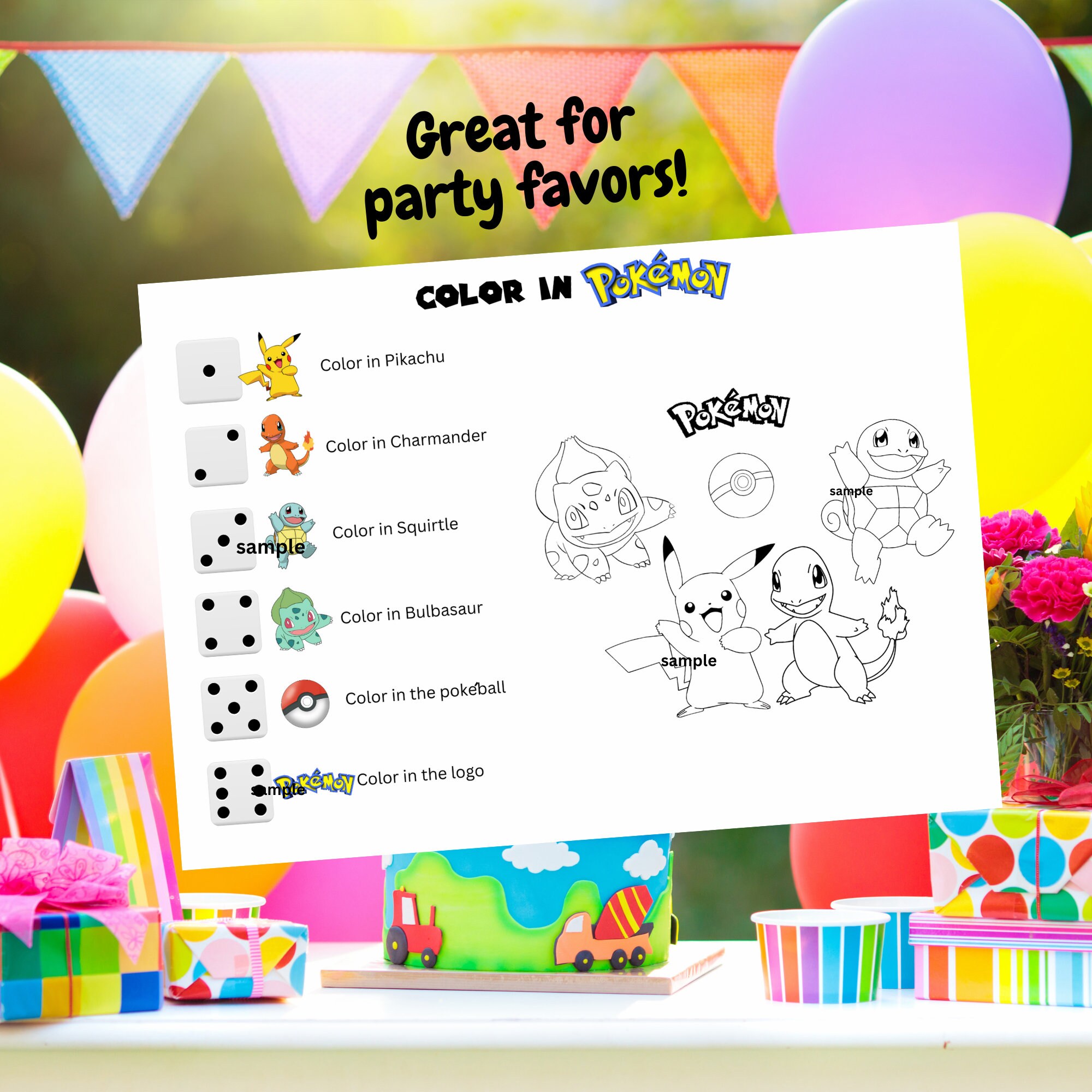 Pokémon Printable Game, Activity Sheet, Kids Party Favors, Pokémon Game
