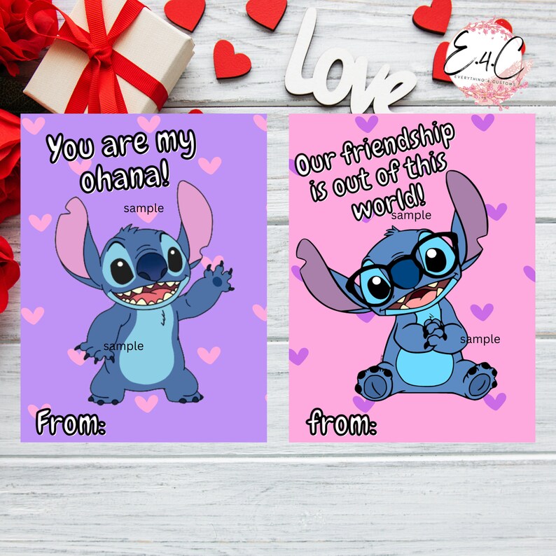 Stitch Valentine's Day Cards, Valentine's Day Cards for Kids, Classroom ...