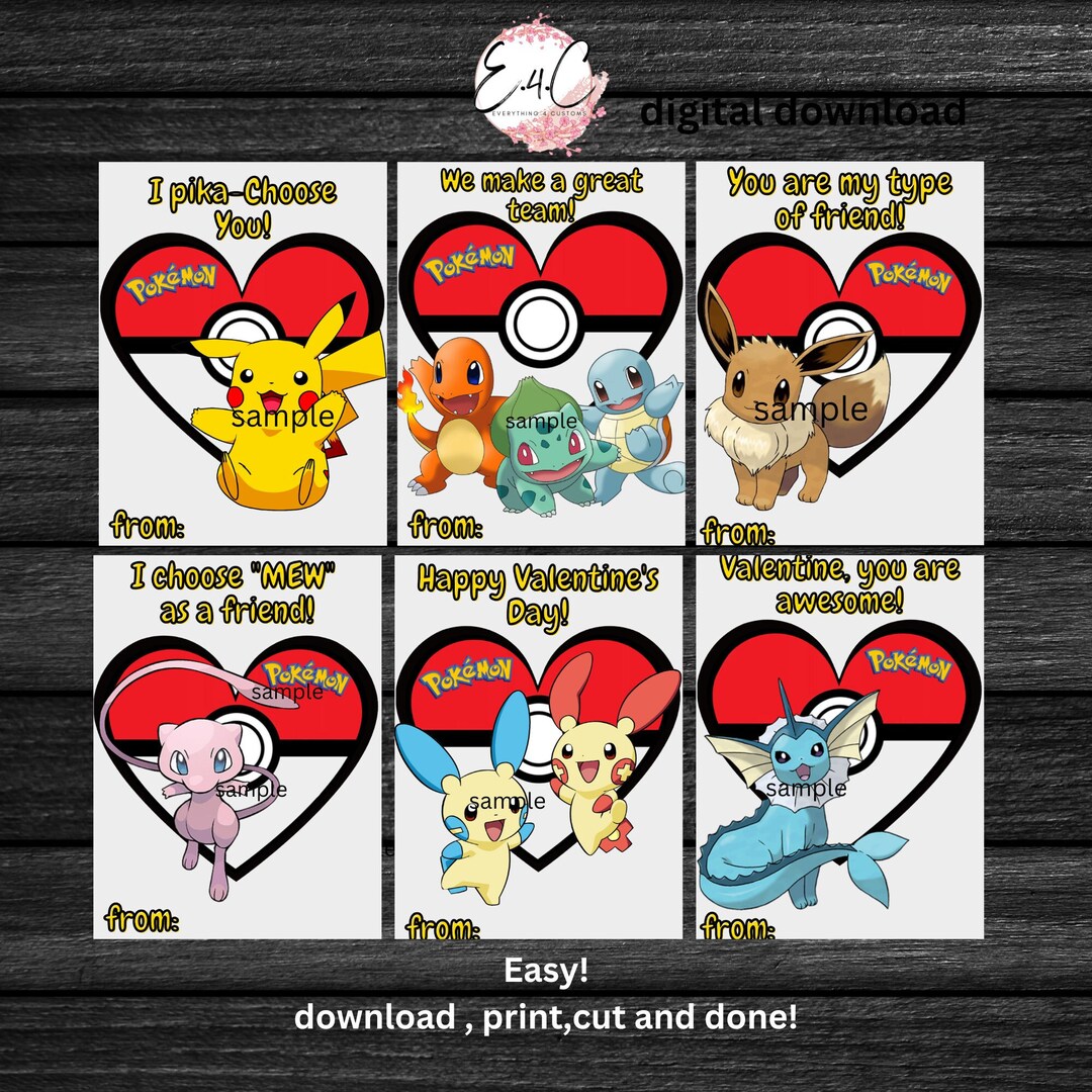 Pokemon Valentine's Day Cards Valentine's Day Cards Etsy