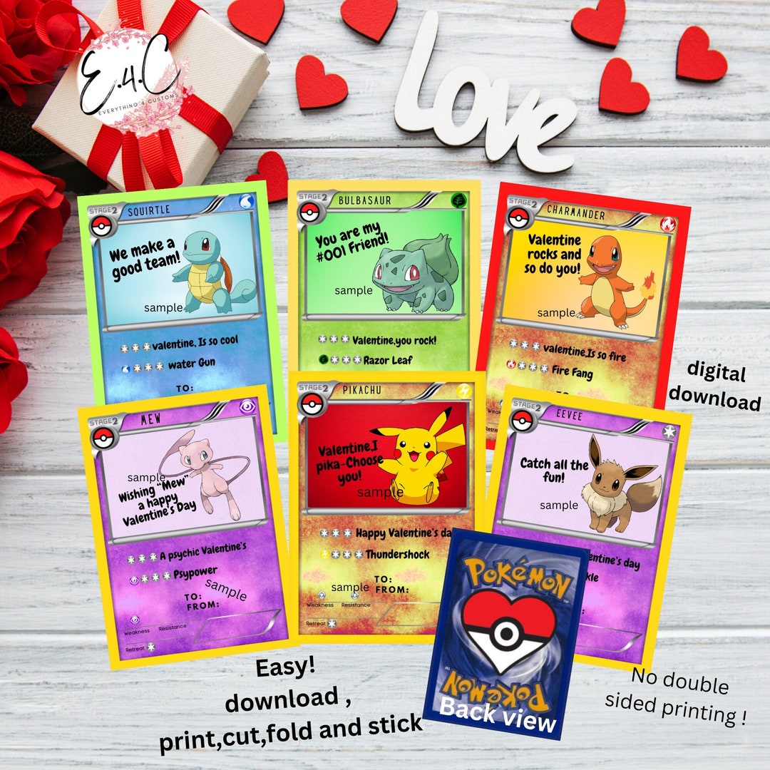 Pokemon Valentine's Day Cards Valentine's Day Cards - Etsy