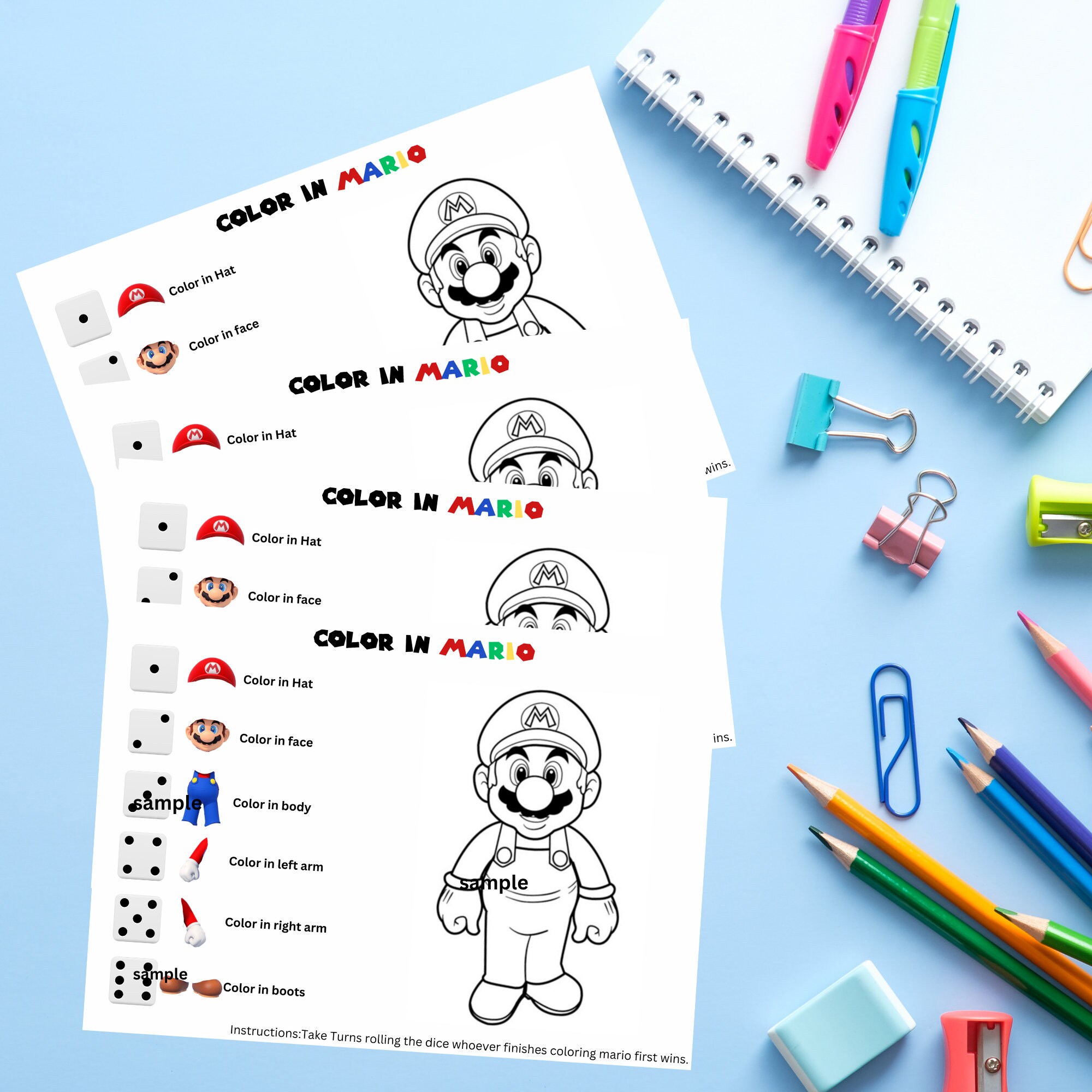 Mario Printable Game Activity Sheet Kids Party Favors Mario - Etsy
