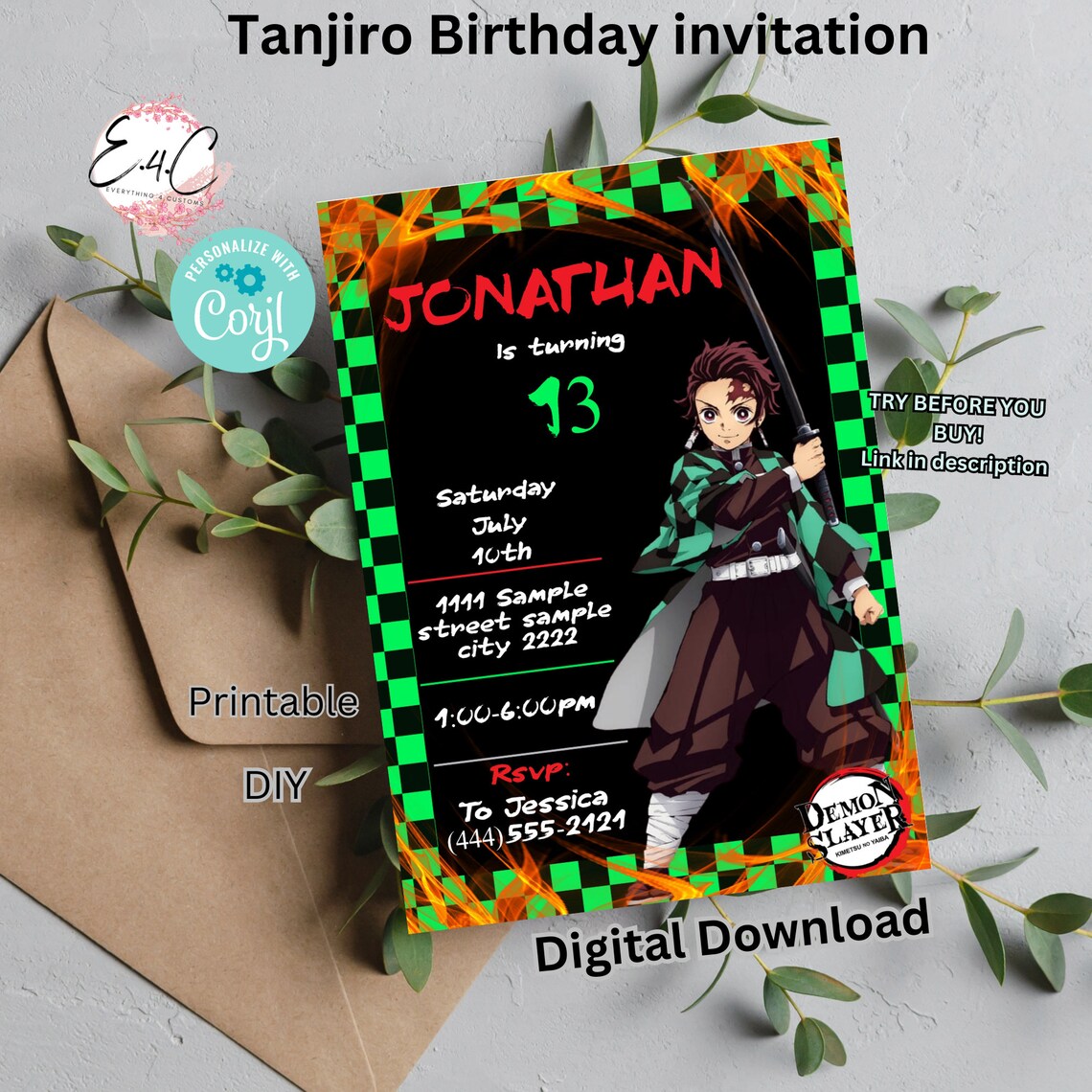 Anime Birthday Invitation, Manga Birthday Invitation, Editable Birthday ...