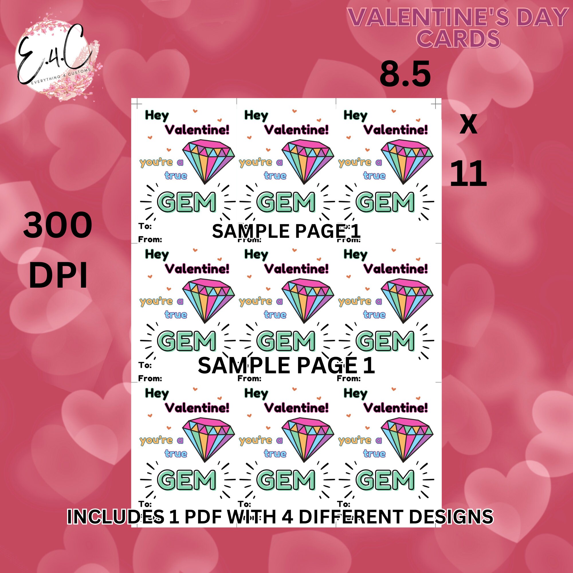 Ring Pop Valentine Cards, Printable Valentine Cards, Gemstone Valentine ...