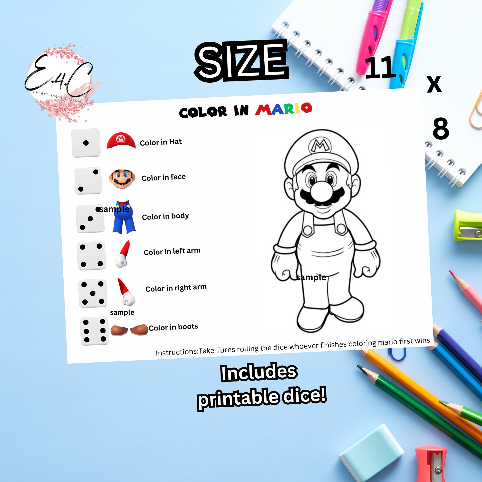Mario Printable Game, Activity Sheet, Kids Party Favors, Mario Game ...