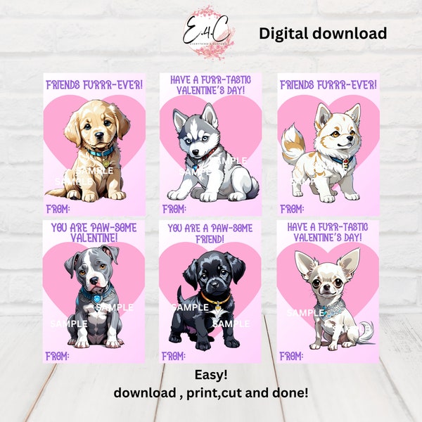 Puppy valentine's day cards, valentine day cards for kids, printable puppy valentine cards, classroom cards, pup valentine cards