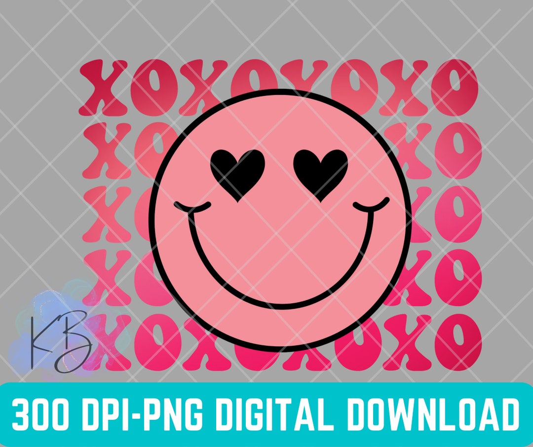 Retro Valentines Day PNG, Xoxo Hearts, Smiley Face Png, Digital ...