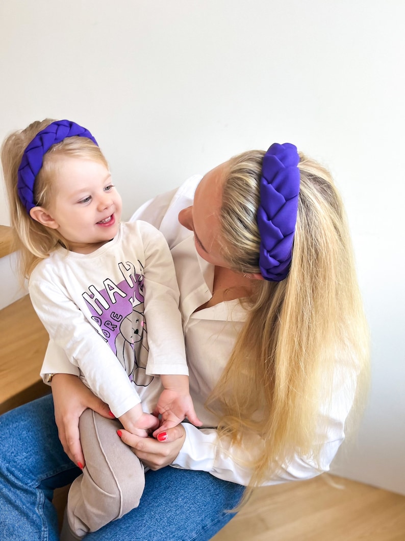 Serre-tête mère et fille, serre-tête tressé mère et fille, serre-tête violet, bandeaux assortis, ensemble de serre-tête pour mère et fille image 2