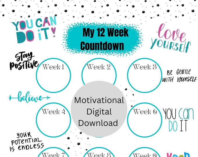 Week Data Tracker 12 Week Countdown, Weight Loss Tracker. Progress Chart, Visual ...