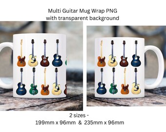 Gitaar multi-mokomslag, sublimatie, png-bestanden, transparante achtergrond,