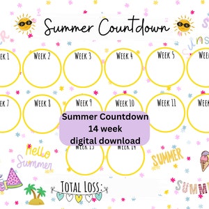 Summer Countdown. 14 week countdown, weight loss tracker. Progress chart with visual motivational