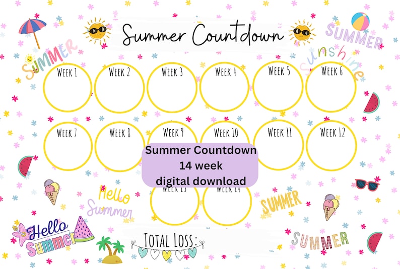 Summer Countdown. 14 Week Countdown, Weight Loss Tracker. Progress ...