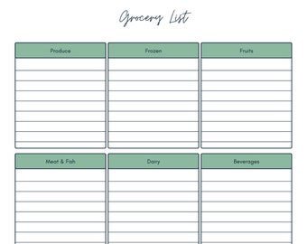 Printable Minimalist Grocery List | Weekly Grocery Planner | Fillable PDF | Digital download Shopping List