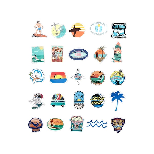 Beach Surfer,Surf/Surfing sticker,25-pck,Matte,Waterproof, High-quality, Laptop, Water Bottle, Phone,Surfboard,Gift