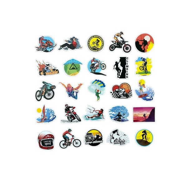 Extreme sports,25-pack,Glossy finish,Waterproof,High-quality,Laptop sticker,Water Bottle,Phone,Push you to your physical and mental limits