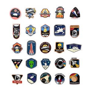Weltraum,UFO,Aliens,Vintage,matte Oberfläche,25er-Pack Sticker,Explore,Mondmission,Legende,wasserdicht,hochwertig,Wasserflasche,Auto,Vinyl Sticker