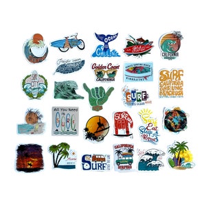 Surf/Surfing sticker,25-pck,Glossy finish,Waterproof, High-quality, Laptop sticker, Water Bottle Sticker, Phone Sticker,Surfboard Stickers